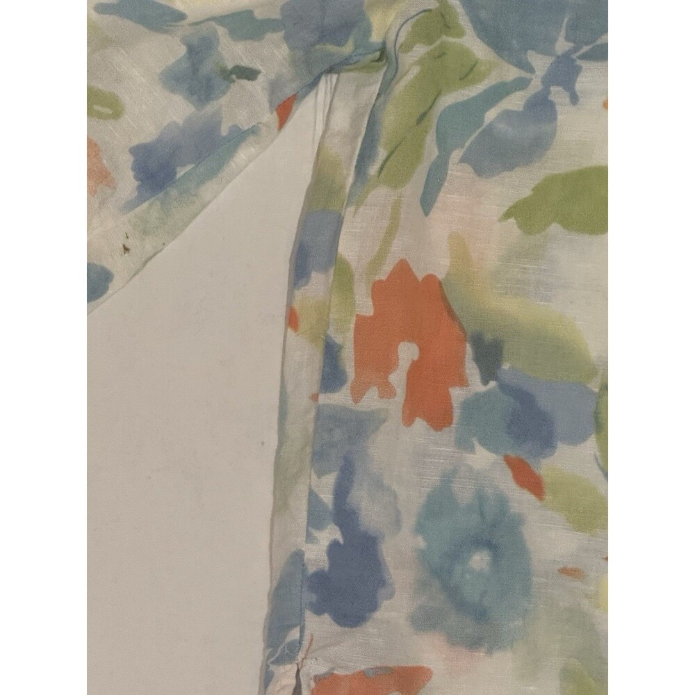 Hester & Orchard Top Linen Blend Floral Peasant Size L Beachy Watercolor Coastal - Picture 5 of 5
